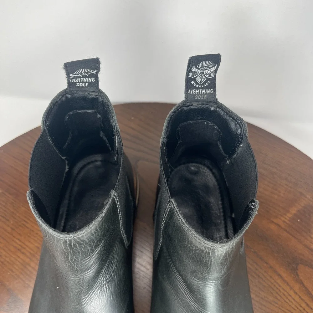 Superdry Meteor Boots Men's 8 Black Leather Chelsea Plain Toe Dress Moto Pull On